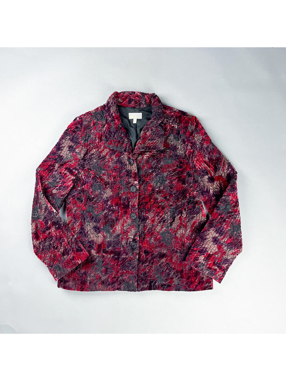 Vintage Women's Quilted Floral Velvet Button-Up Jacket